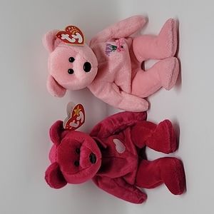 New Beanie Babies Bears Pink Valentino & Mum Lot of 2